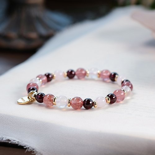 Hanhan Jewelry 草莓晶 石榴石 粉晶 月光石 手鍊 天然礦石水晶