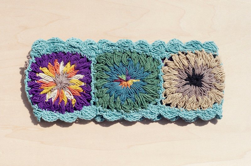 Hand-woven cotton hair band / braid colorful hair bands - Sky Blue colorful flowers (a handmade limited edition) - Hair Accessories - Other Materials Multicolor
