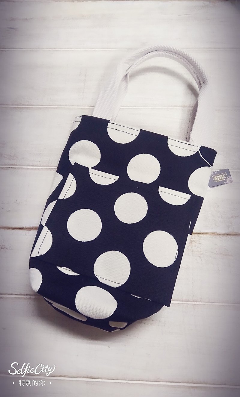 Lightweight Black Bottom Big Polka Dot Water Bottle Bag Handbag Canvas Bag - Handbags & Totes - Cotton & Hemp Black