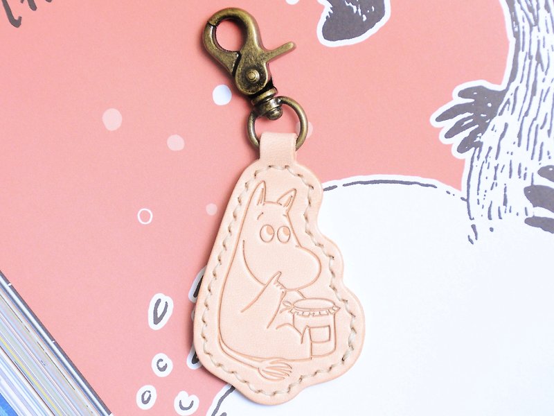 MOOMIN x Hong Kong-made leather Moomin key ring natural material package officially authorized Lulumi - Keychains - Genuine Leather Khaki
