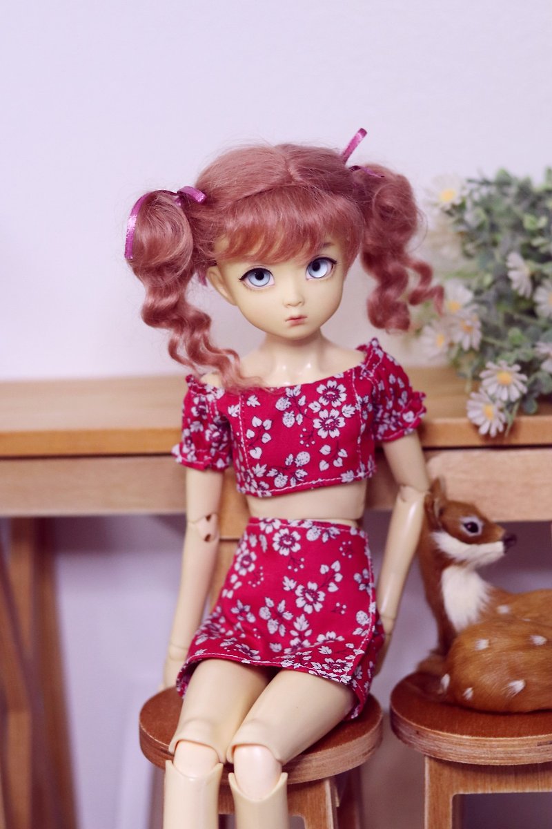 MSD,MDD Tori mini top (Red floral) - 其他 - 棉．麻 紅色