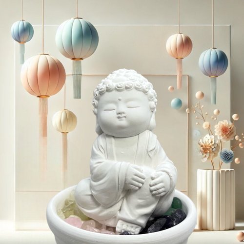 氣度-小蒔光 精油香氛/療癒系公仔/心靈夜燈 快速出貨 Q版公仔 五行水晶礦石之隨願小佛小盤套組 開運精油擴香