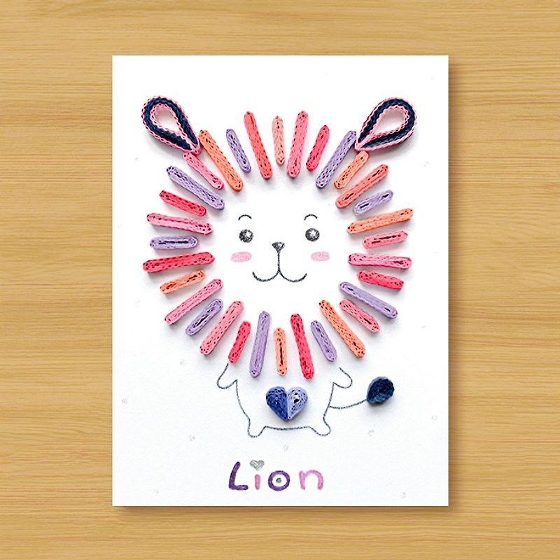 Handmade Roll Paper Card_ Sweet Lion _Girl ... Birthday Card, Thank You Card - Cards & Postcards - Paper Pink