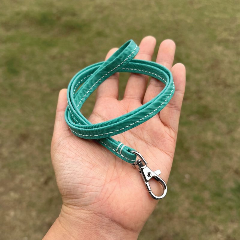 【Neckband】Bluish Green Saffiano | Lanyard Strap | Handmade Leather in Hong Kong - เชือก/สายคล้อง - หนังแท้ สีเขียว