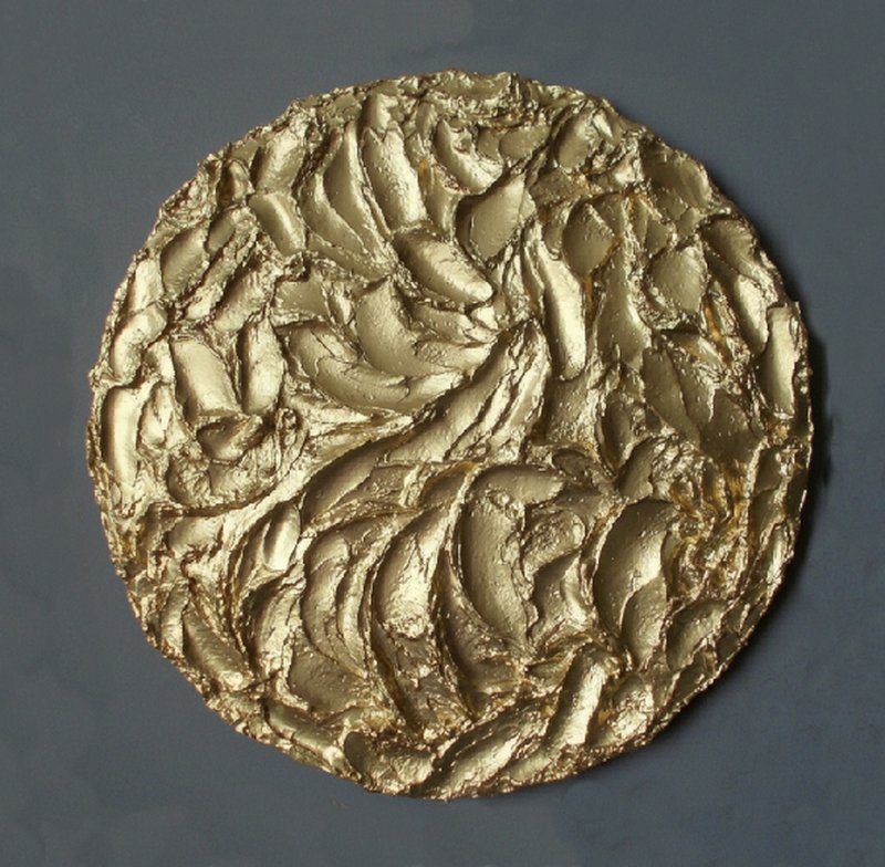 Golden Round Panel. Sculptural 3D Wall Art Panel Ready to hang - ตกแต่งผนัง - วัสดุอื่นๆ 