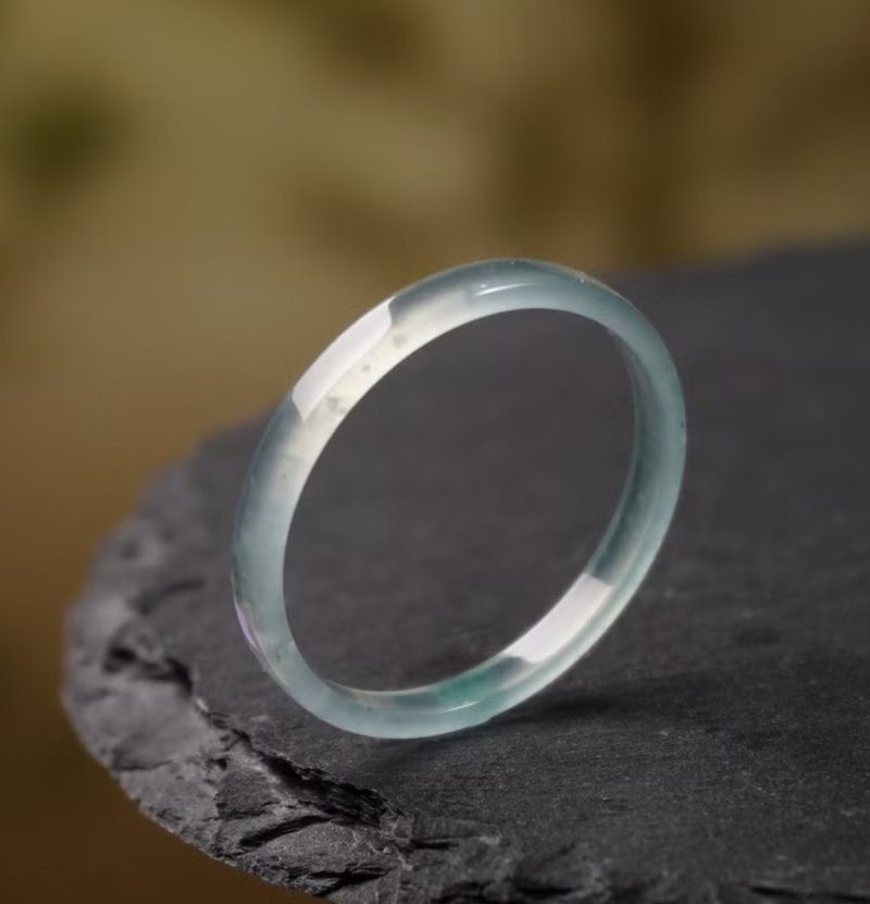 Glowing Ice Blue Jadeite Ring Band | International 17 Size | Natural Grade A Jadeite | Gift - แหวนทั่วไป - หยก สีน้ำเงิน