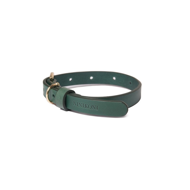 Cittadino Italian Planted Leather Collar-Pine Flower Green - Collars & Leashes - Genuine Leather Green