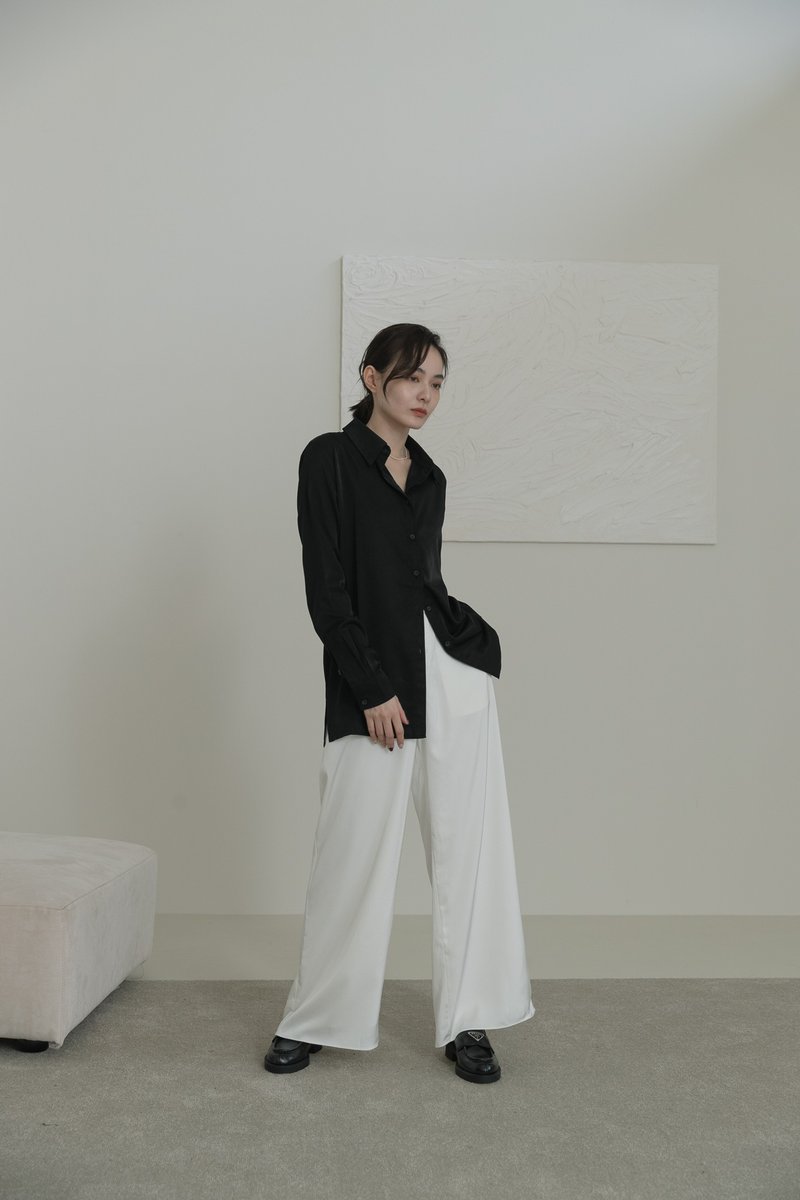 [Brand original] Evelyn rayon glossy soft neat shirt black - Women's Shirts - Other Man-Made Fibers White