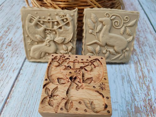 Rolling Pin Embossed Double-sided cookie stamp with Christmas drawings