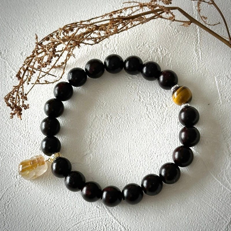 Brushed titanium | Old material small leaf rosewood | Yellow tiger eye - Bracelets - Gemstone Transparent