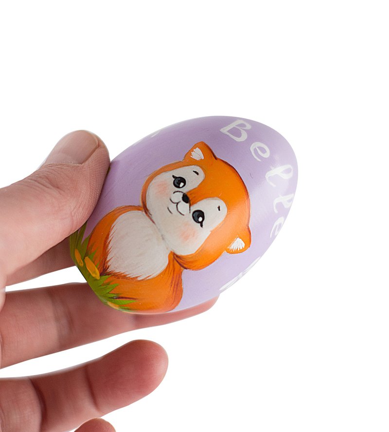 Personalized gift Easter wooden egg little fox cub Painted souvenir Spring decor - 玩偶/公仔 - 木頭 多色