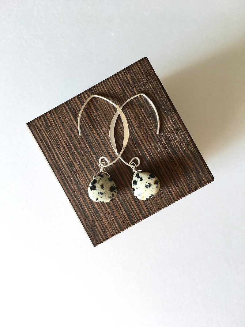 Dalmatian jasper drop Necklace and Hook-earring 14 kgf, set-up - Necklaces - Stone Black