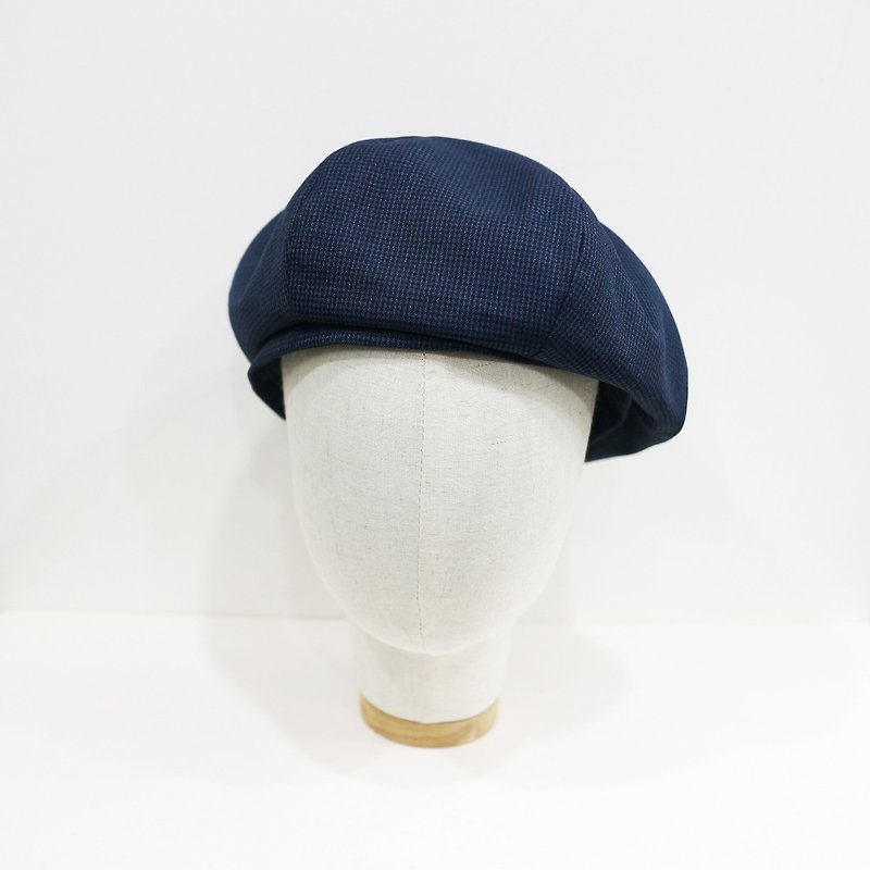 JOJA│ [Limited] Deep Blue Houndstooth Gebei Lei / SM Adjustable / beret / painter cap - Hats & Caps - Cotton & Hemp Blue