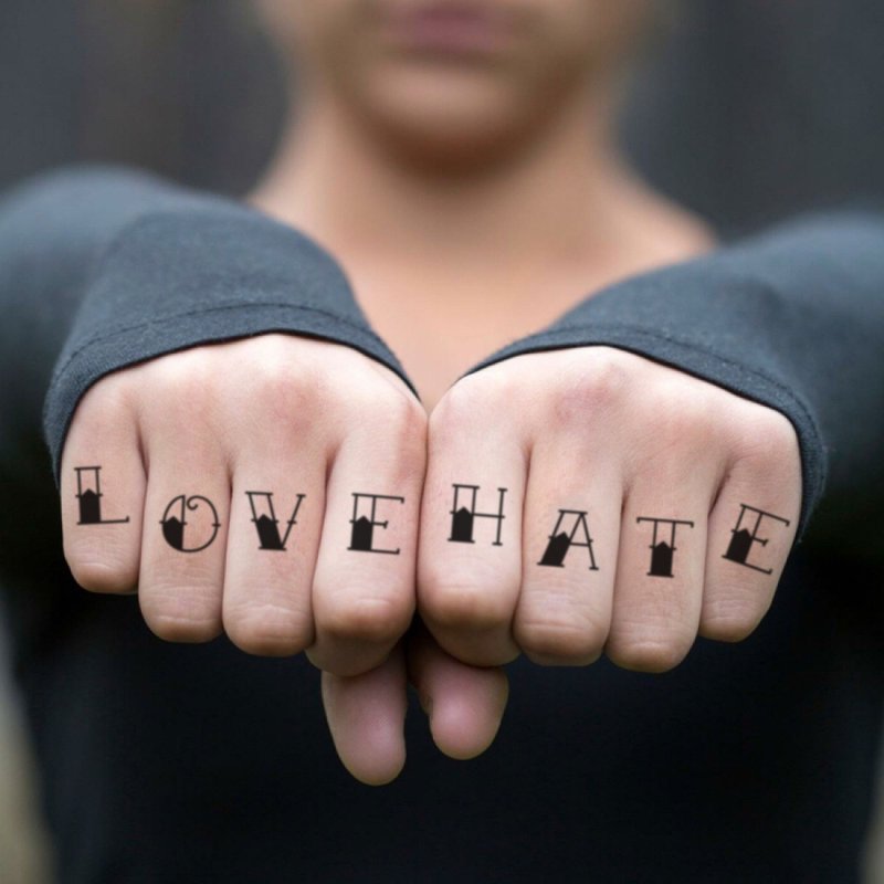 OhMyTat 愛與恨 Love and Hate 刺青圖案紋身貼紙 (2 張) - 紋身貼紙/刺青貼紙 - 紙 黑色