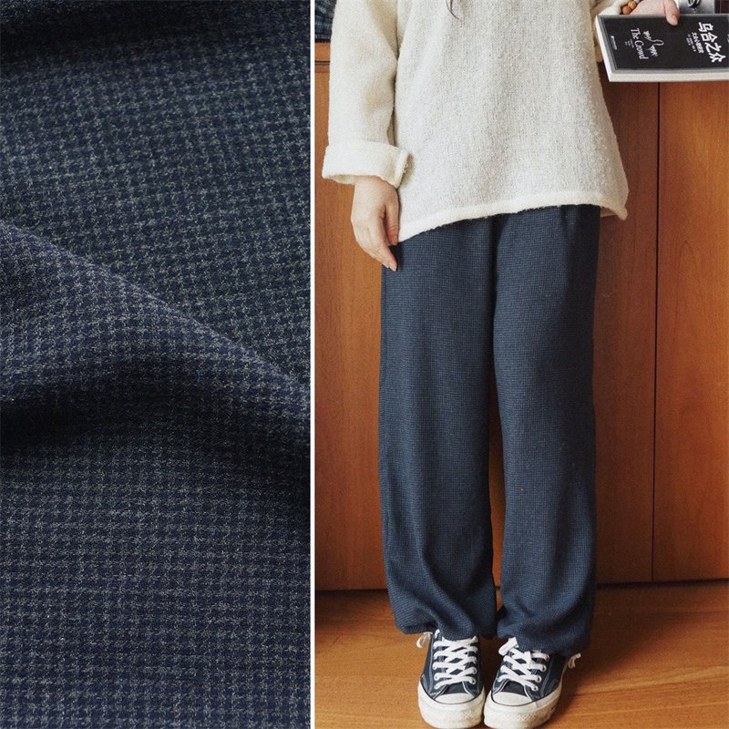 Spring imported blue gray houndstooth thin wool men's and women's same style all-match straight-leg pants casual pants - กางเกงขายาว - ขนแกะ สีเทา