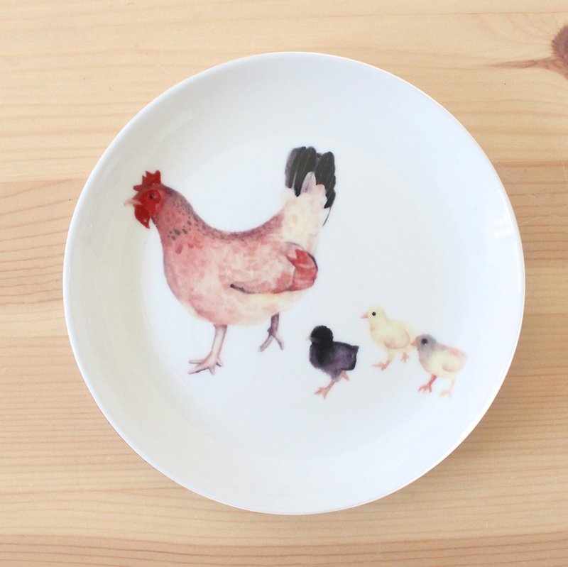 5 "bone china plate - hen with chick / microwavable / through SGS - จานเล็ก - เครื่องลายคราม สีแดง