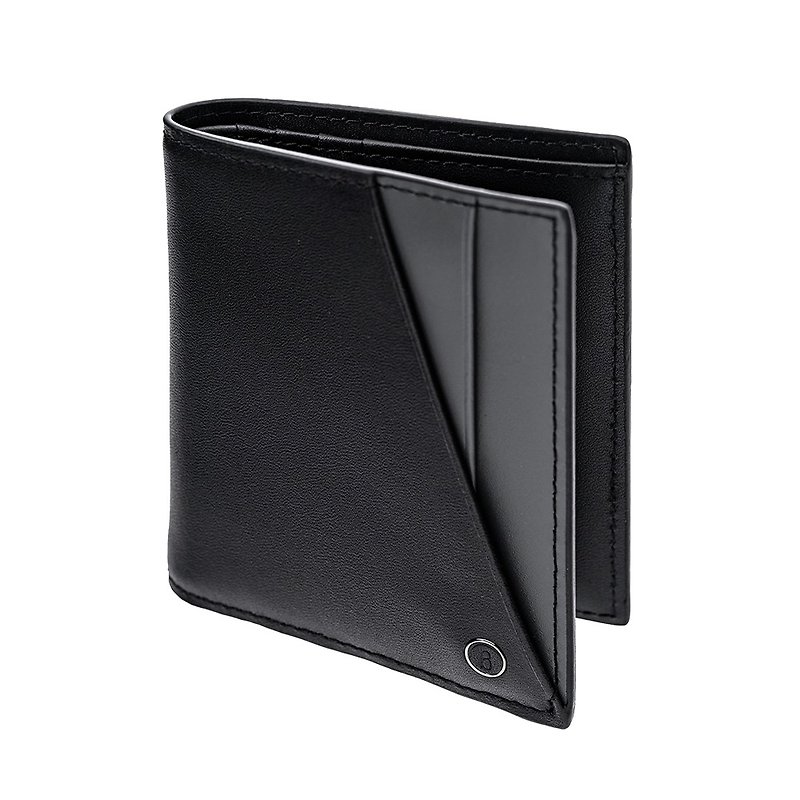 Two-color cowhide 6 card short clip - black gray - Wallets - Genuine Leather Black
