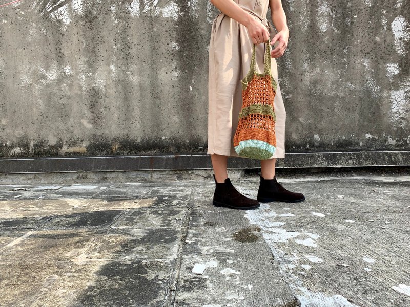 Handmade creation_small circle woven bag_green/orange - กระเป๋าถือ - ผ้าฝ้าย/ผ้าลินิน หลากหลายสี