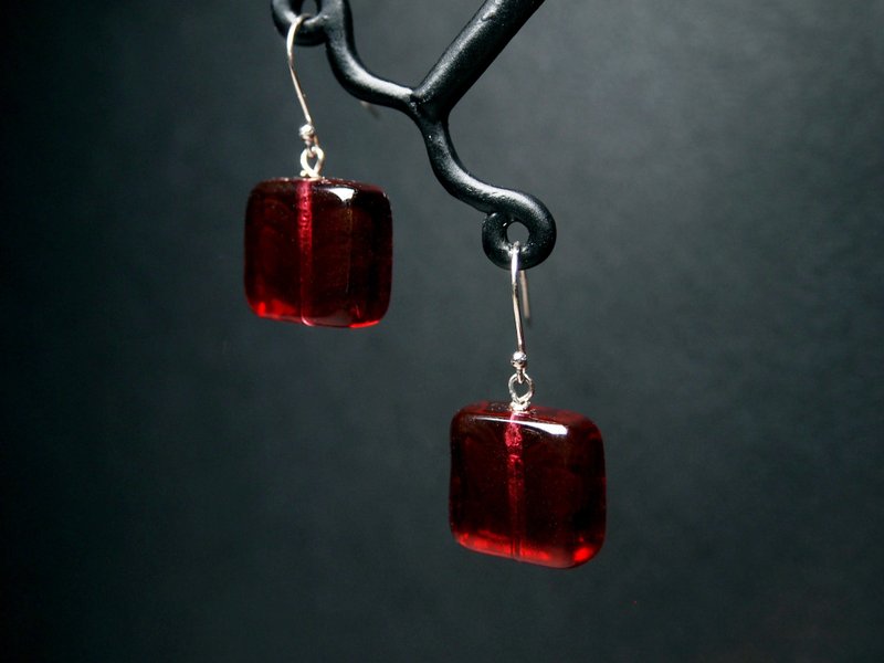 #GE0171 Murano Glass Beads Earring - ต่างหู - แก้ว สีแดง