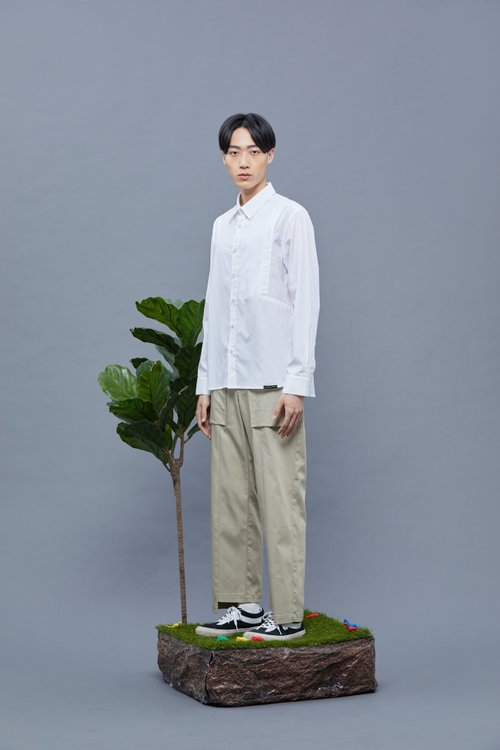WEAVISM織本主義 切角剪接長袖襯衫 - 白