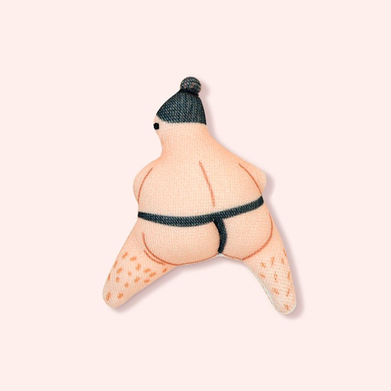 Fun and funny sumo wrestler brooch handmade cloth brooch - Brooches - Cotton & Hemp Pink