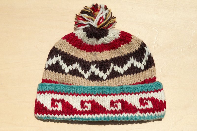 クリスマスの贈り物手織りの純粋なウールの帽子/ニット帽/ニットキャップ/剛毛手織りキャップ/ウールの帽子/手織りキャップ - 青地中海トルコ国民のトーテム（1のみ） - 帽子 - ウール 多色
