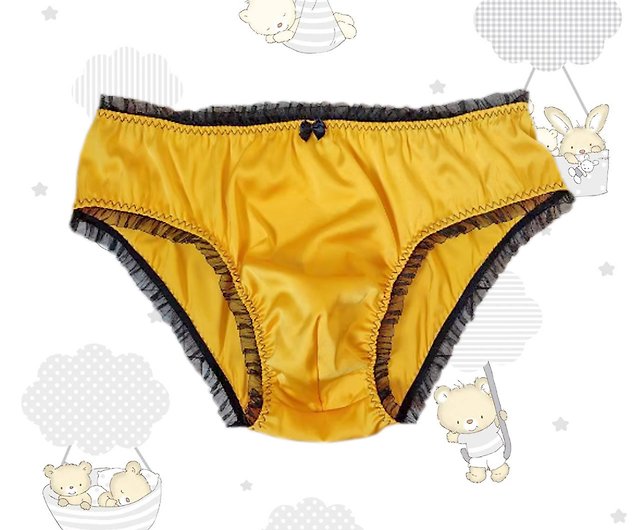 Yellow silk fabric briefs with Black ruffles, Silk Satin Panties for men -  Shop MezhanHook Men's Underwear - Pinkoi