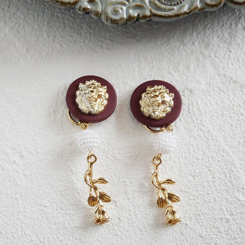 其他金屬 耳環/耳夾 紅色 - Button accessories Pierced earrings Earrings
