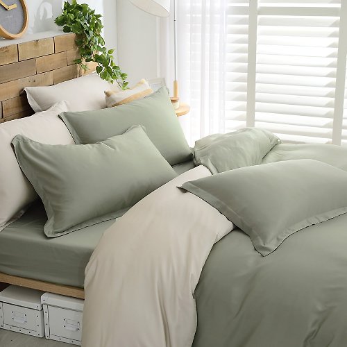 OLIVIA 原創設計寢具 TL2000迷霧綠X奶茶/300織天絲萊賽爾/床包枕套組/床包被套組/台製