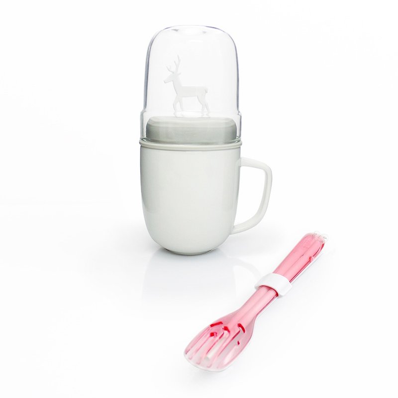 dipper  灰麋鹿雙杯+3合1SPS環保餐具筷叉匙組(3選1) 福袋 情人節禮物 - 咖啡杯 - 玻璃 白色