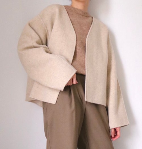 MétaFormose Jules Jacket -混米白燕麥喀什米爾羊毛手縫繭型短大衣