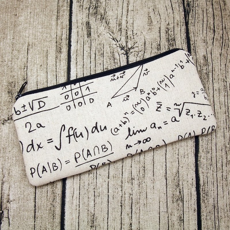 拉鍊收納布包，筆袋，化妝袋，手拿包 (數學方程式) (ZL-22) - 筆盒/筆袋 - 棉．麻 黑色