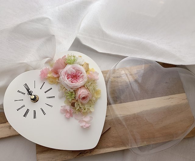 日式心型花時計永生花含卡片提袋- 設計館花予小塢乾燥花/永生花- Pinkoi
