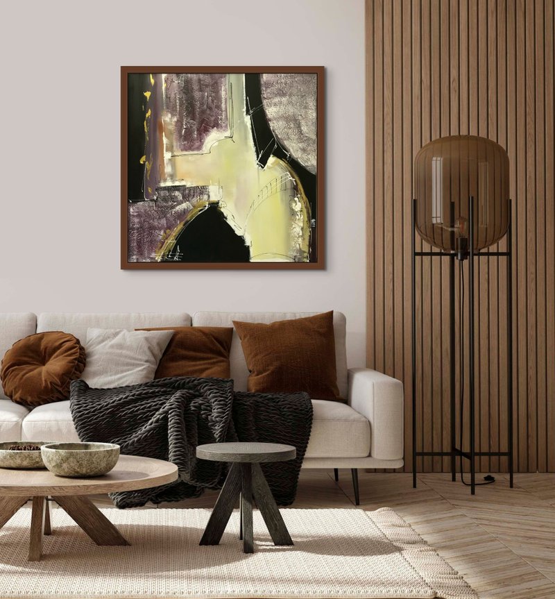 Original Brow Large Canvas art, Gold Leaf Painting, Large Wall Art, Textured Art - 壁貼/牆壁裝飾 - 棉．麻 橘色
