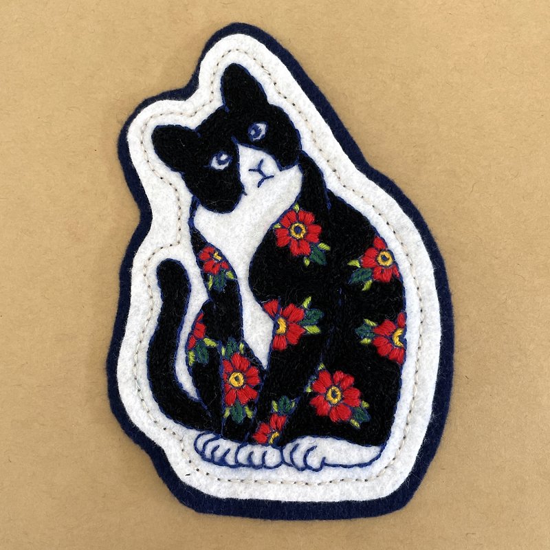 Flower tattoo cat embroidery iron patch - Other - Wool 