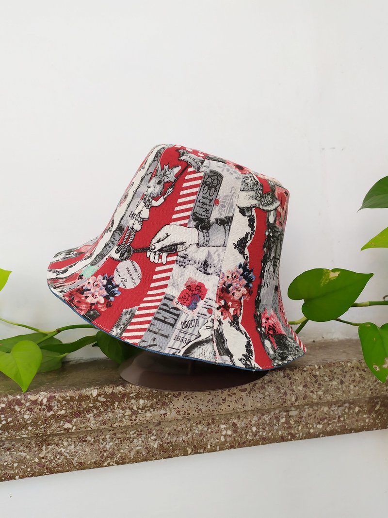 Handmade double-sided fisherman hat/short brim/sun hat/magic red rabbit - หมวก - ผ้าฝ้าย/ผ้าลินิน สีแดง