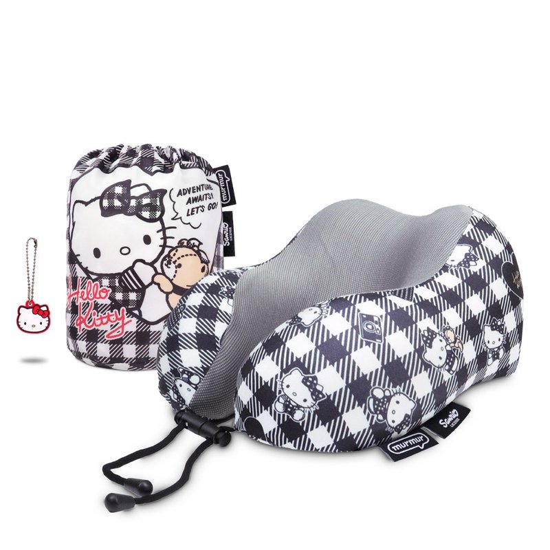 murmur 山丘頸枕 (附收納袋)│hello kitty (黑白格) | 附吊飾 - 頸枕/午睡枕 - 聚酯纖維 黑色