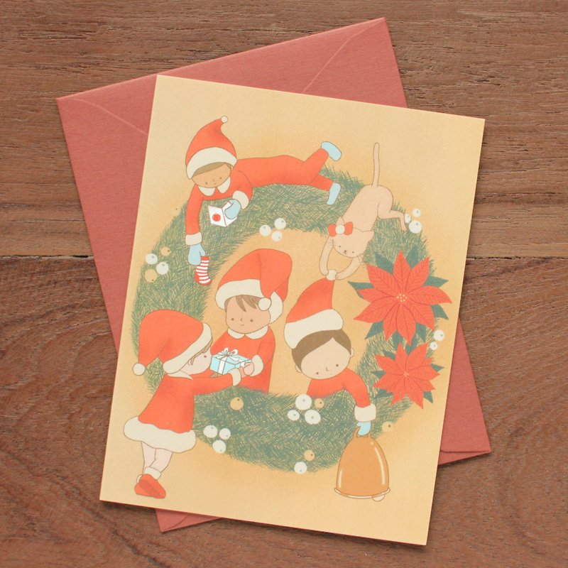 การ์ดอวยพร Christmas Wreath - การ์ด/โปสการ์ด - กระดาษ สีเหลือง