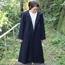着物リメイク フード付きリバーシブルコート ウール L~LL