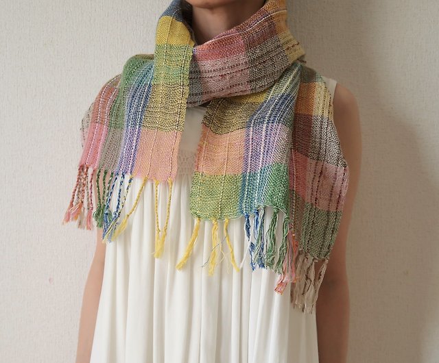 Hand Woven Stole Linen Cotton Earth Tapestry Gift Shawl (S)62