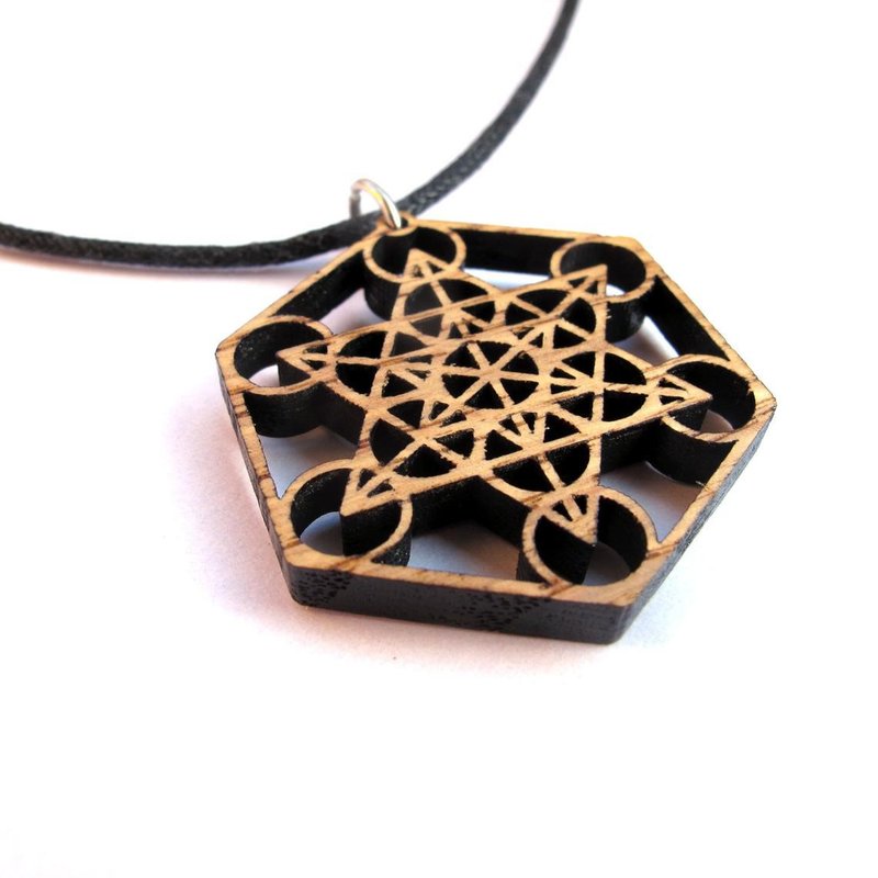 Wooden Metatrons Cube Necklace - 項鍊 - 木頭 咖啡色