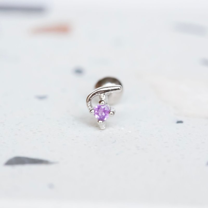 Natural stone 925 sterling silver English letter bead earrings T - ต่างหู - คริสตัล สีเงิน