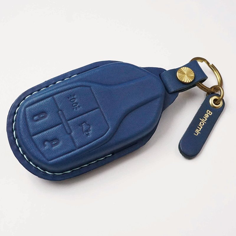 Leather key fob fit for Maserati Ghibli Quattroporte GranTurismo Levante - Keychains - Genuine Leather Blue