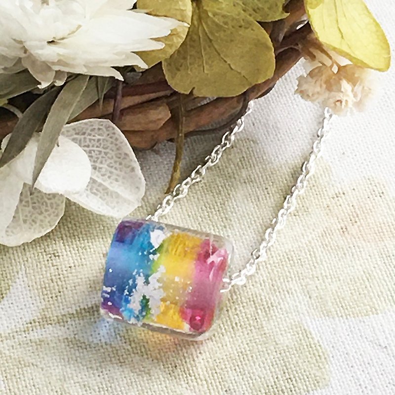 Pet ashes and colored glaze customized rainbow transparent candy series are available in multiple colors with 925 sterling silver - สร้อยคอ - กระจกลาย หลากหลายสี