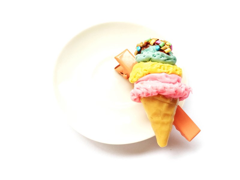Mixed ice cream hair clip, light orange hair clip - 髮夾/鯊魚夾 - 黏土 橘色