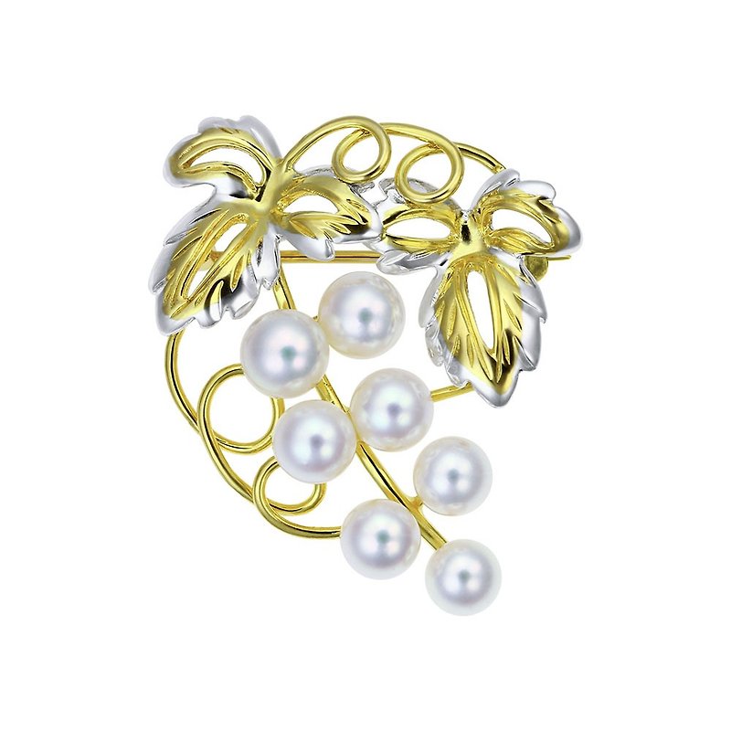 14K Gold Pearl Grape Brooch - Brooches - Other Metals Gold