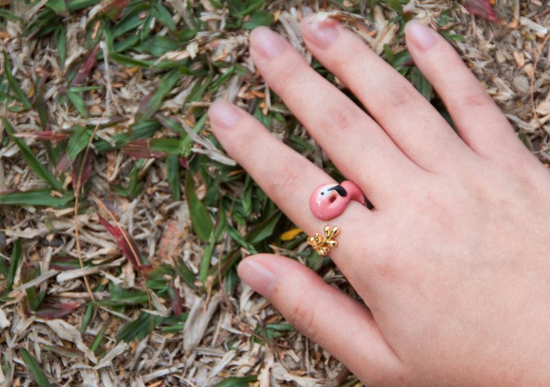 Flamingo Gold Wing Ring - General Rings - Enamel 