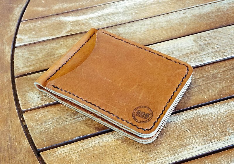 2 Card Slots Tan Oil Leather Money Clip Wallet - 銀包 - 真皮 