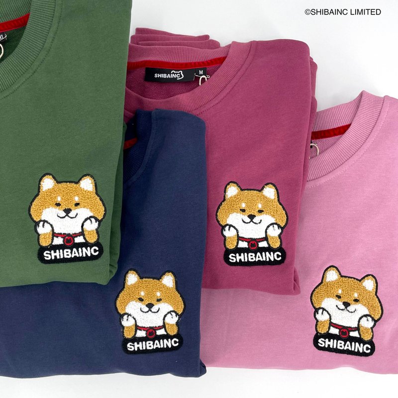 SHIBAINC SHIBE Chin Touching Embroidery Sweatshirt - กางเกงขายาว - ผ้าฝ้าย/ผ้าลินิน สึชมพู