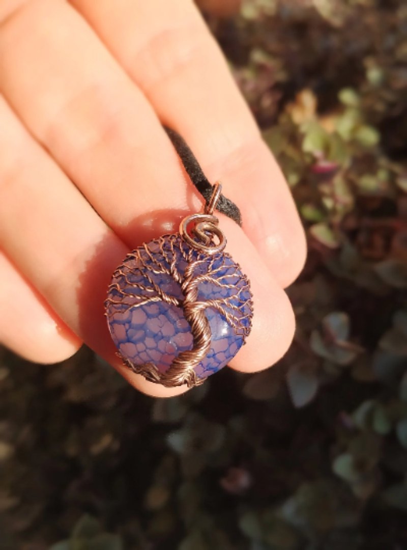 Blue Dragon Veins Wire Wrapped Tree Of Life Pendant Necklace for Women and Men - 項鍊 - 其他金屬 藍色